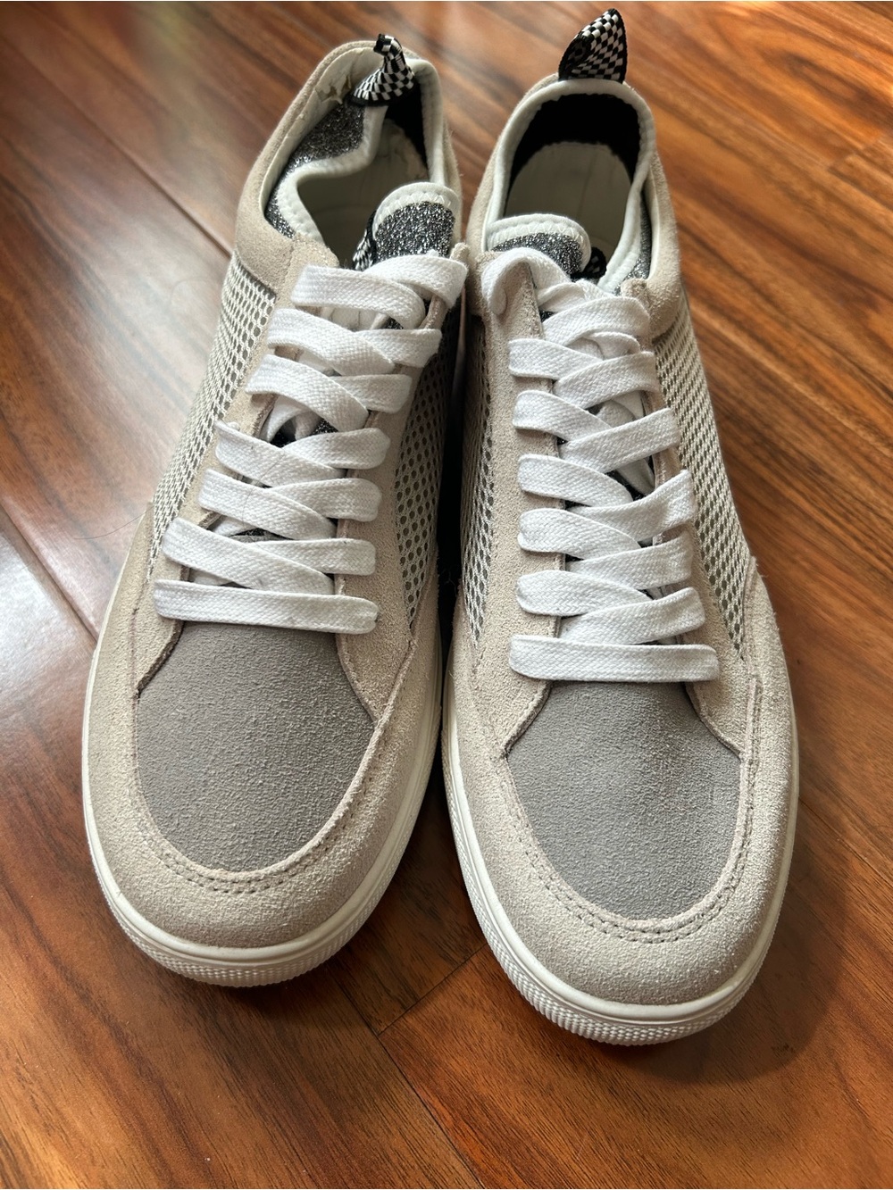 Steve Madden Women's Bliss Suede Mesh Sneakers - Light Gray and White